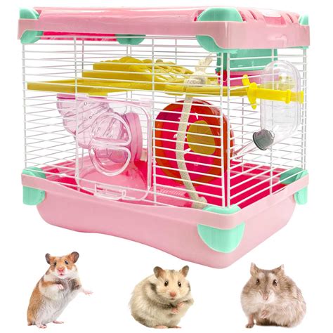 Hamiledyi Portable Hamster Cage 2 Layers Dwarf Hamster Habitat Small