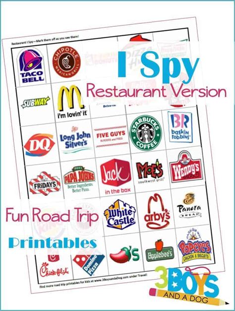 Road Trip Printables For Kids Restaurant I Spy Free Car