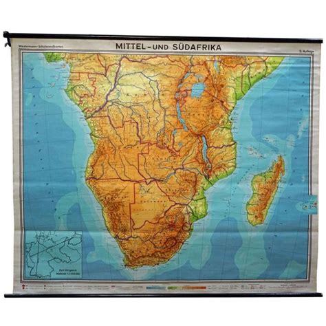 Vintage Rollable Map Middle And South Africa Wall Chart Combine