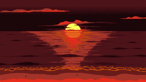 Red Dark Pixel Art Sunset 4k Sunset Wallpapers Minimalist Wallpapers