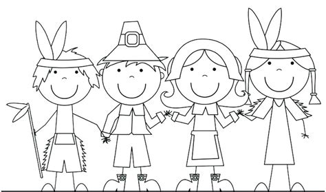 Pilgrim And Indian Coloring Pages Thanksgiving At