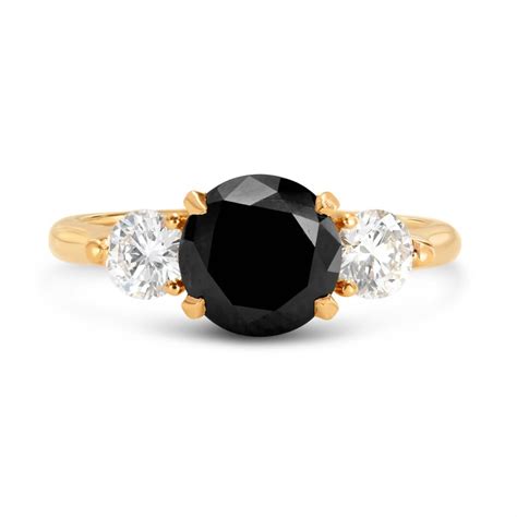 Natural Unheated Fancy Black Round Diamond 3 Stone Ring Sku 183352 2