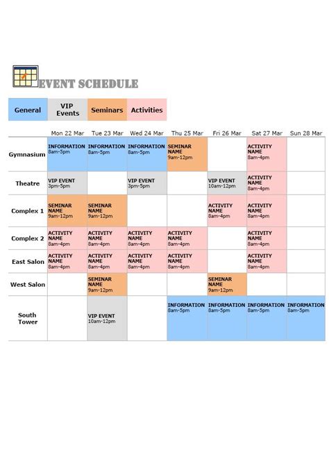 Event Schedule Event Schedule Schedule Template Event Program