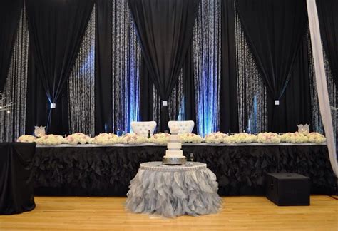 Black Silver And Crystal Backdrop Event Lighting And Draping