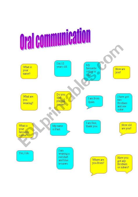 English Worksheets Oral Communication