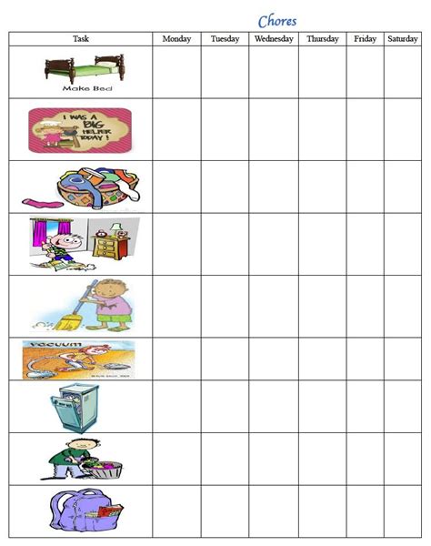 4 Year Old Chore Chart Printable 5 Year Old Chores Printable Chore