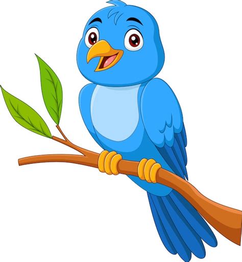Pájaro Azul De Dibujos Animados Sentado En La Rama De Un árbol Vector