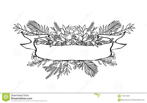 Download Illustration about Floral ribbon banner. Hand drawn vector Vintage floral banners. Sketch ink ...
