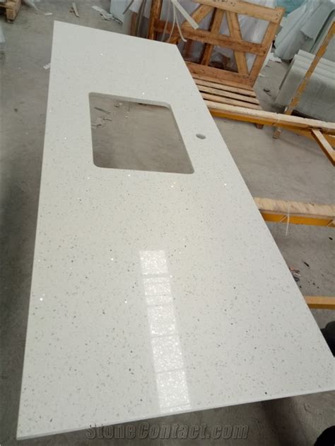 Stellar White Quartz Countertop Polished Surface From China