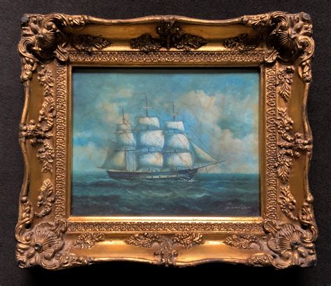 Original Seascape Oil Painting Of An 18thc Tall Masted Ship On The High
