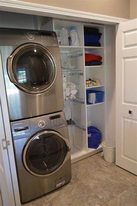 Hidden by closet doors, this fully functional laundry area is sleek and modern. Unique Small Laundry Room Ideas Stackable Closets Washer ...