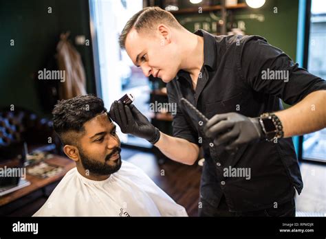 Professional Hairdresser Doing Haircut Mens Hair Cutting Electric