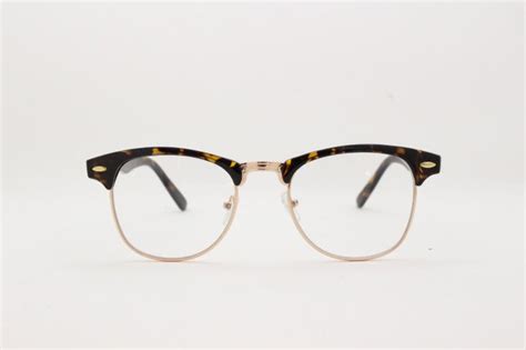 clubmaster style browline clear lens half frame glasses etsy