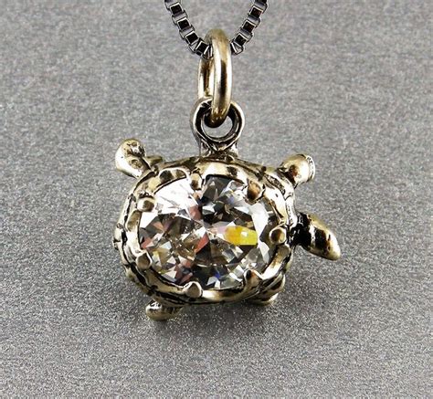 PENDENT TURTLE CHARM Sterling Silver White 12 X 10 Mm Cubic Zirconia
