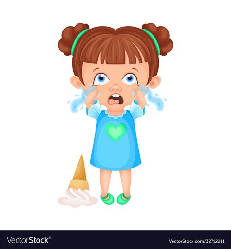 girl character crying because fallen ice cream vector image