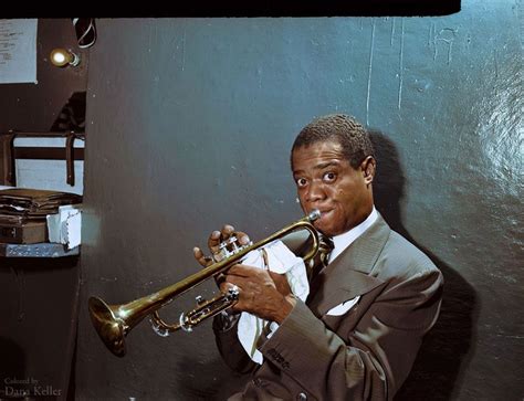 Louis Armstrong Practicing In His Dressing Room Ca 1946 Walt Whitman