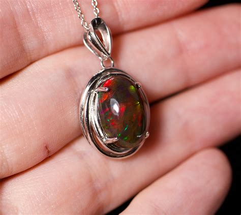 Unique Opal Necklace Black Fire Opal Black Opal Pendant Boho Opal