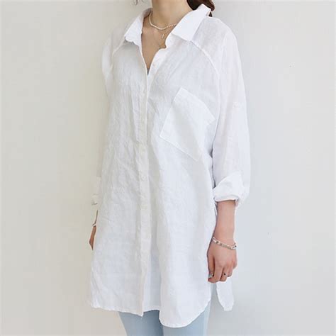 Womens Oversized Blouse Loose Large Cotton Linen Long Sleeve Solid Color In Blouses And Shirts