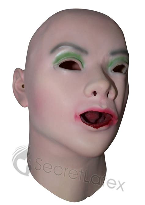 Latex Female Mask Cross Dress Transgender Rubber Hood Mouth Sheath Lady
