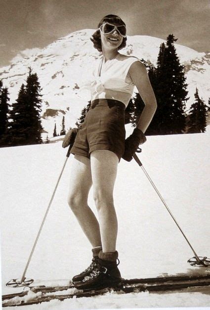 Vintage Ski Girl Wearing Shorts Vintage Ski Ski Girl Ski Equipment