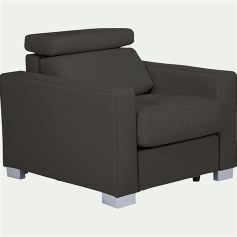 Vannes fauteuil confortable revêtement imitation cuir noir. Fauteuil avec têtière relevable en cuir de buffle taupe ...