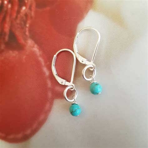 Tiny Turquoise Earrings Sterling Silver Stud Small Turquoise Drop