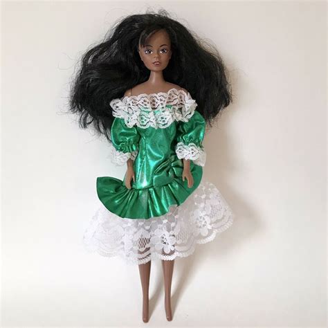Vtg 1993 Lucky Ind Black Doll 211253 Barbie Clone Green Dress