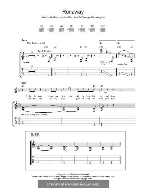 Runaway Bon Jovi For Guitar With Tab By George Karakoglou Jon Bon