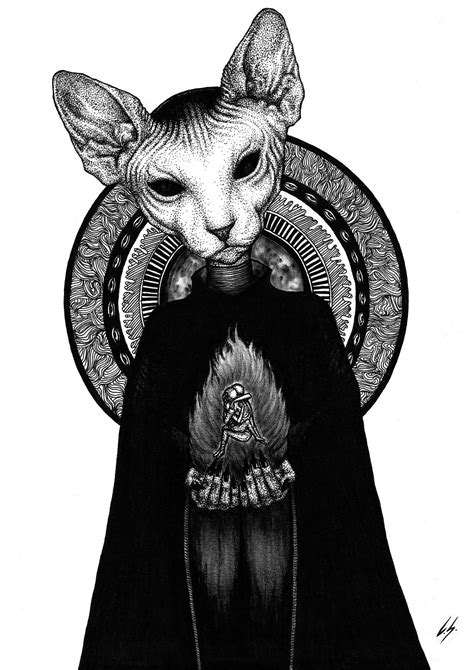 Bastet Hq Art Print Drawing Ink Cat Sphynx Ancient Egypt Occult
