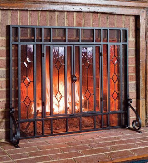 Beveled Glass Diamond Fireplace Screens With Powder Coated Tubular