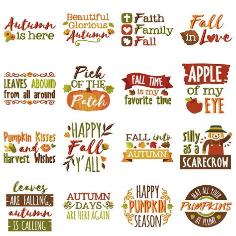 Country Autumn Sayings Embroidery Pack 17 Designs Included