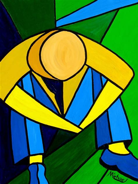 Man In Blue Green And Yellow Original Abstract Acrylic