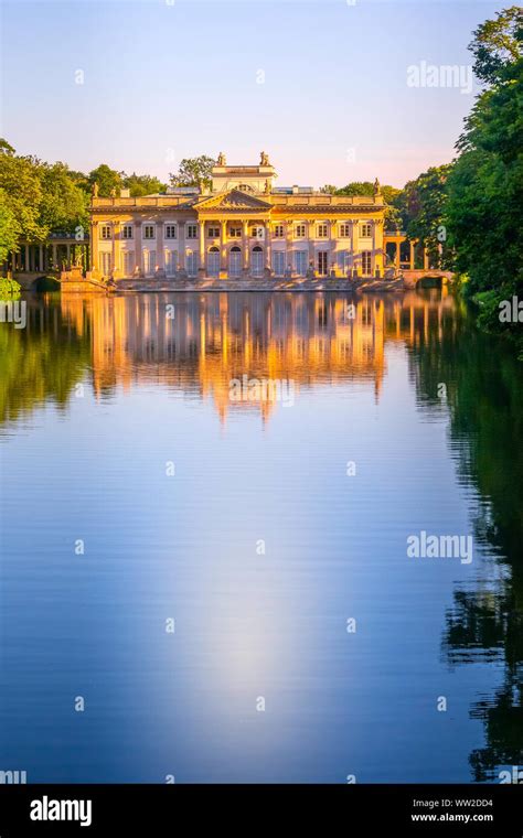 Poland Warsaw Lazienki Palace With Reflection In Pond Water In The Park Lazienki Krolewskie