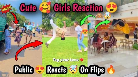 Cute 🥰 Girls 😉 Reaction 🤯🤯 Girls 😍 Reacts 🤯 On Flips 🔥 Publicreaction Girlsreactions Stunts