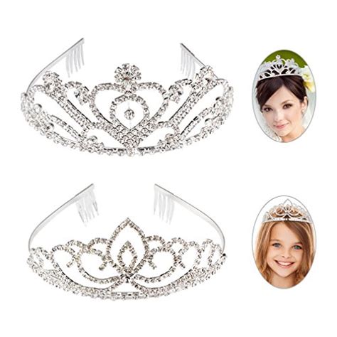 Exacoo Pack Of 2 Rhinestone Tiara Crown Exquisite Headband Comb Pin Wedding Bridal Birthday