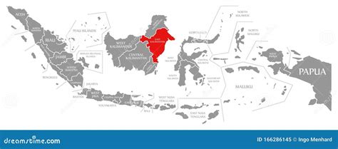 East Kalimantan Red Highlighted In Map Of Indonesia Stock Illustration