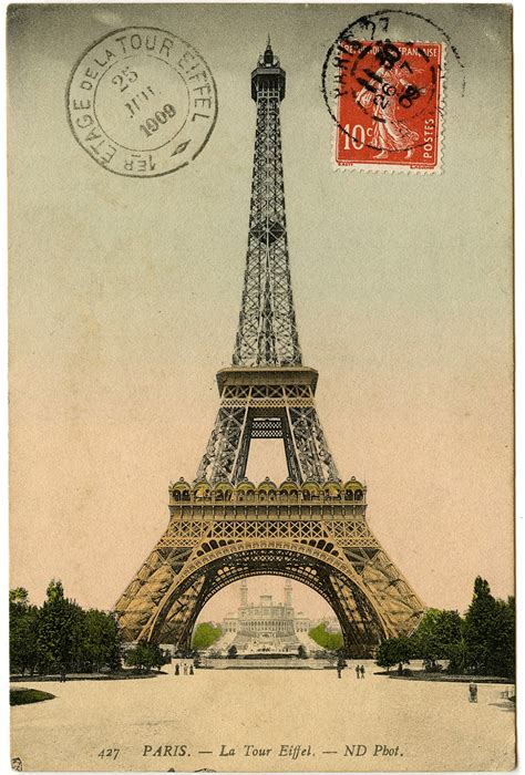 Vintage Image Eiffel Tower Photo And Postmark The