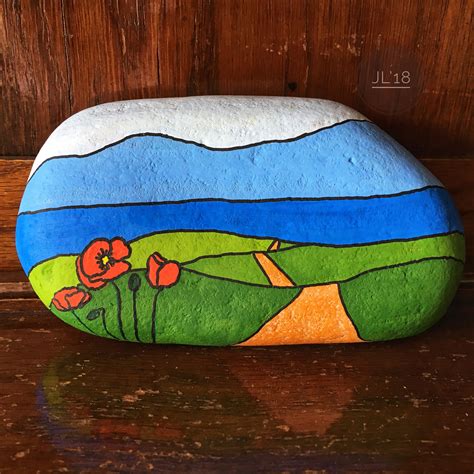 Jl18 Painted Rock Stylized Landscape Inspired By The Opal Coast