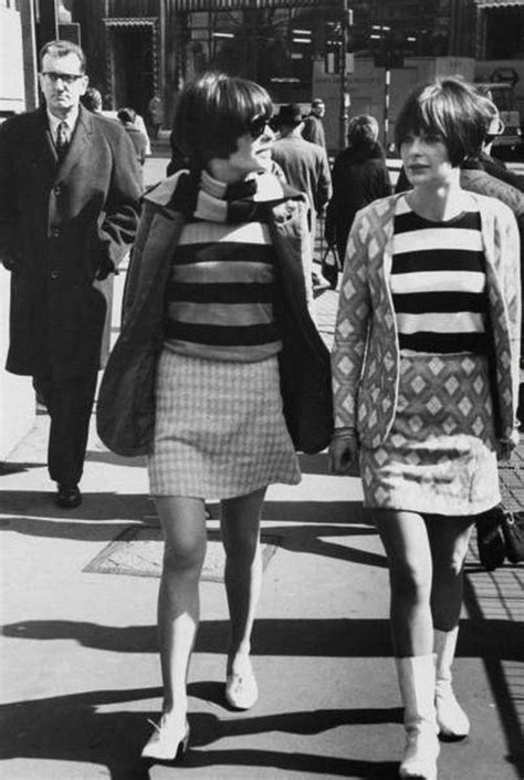 Girls On The Street In Swinging London 1966 Matching Collarless Jacket And A Line Skirt