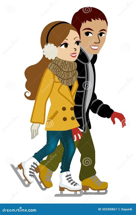 Young Couple Ice Skatingisolated Stock Vector Illustration Of