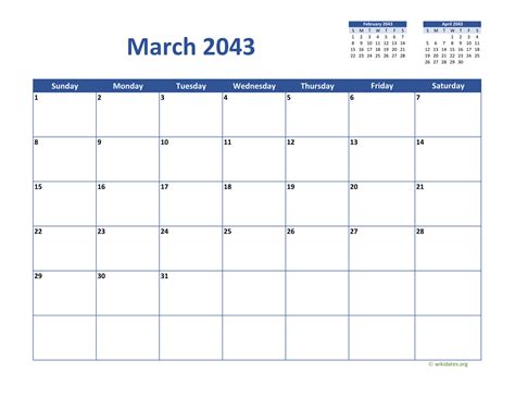 March 2043 Calendar Classic