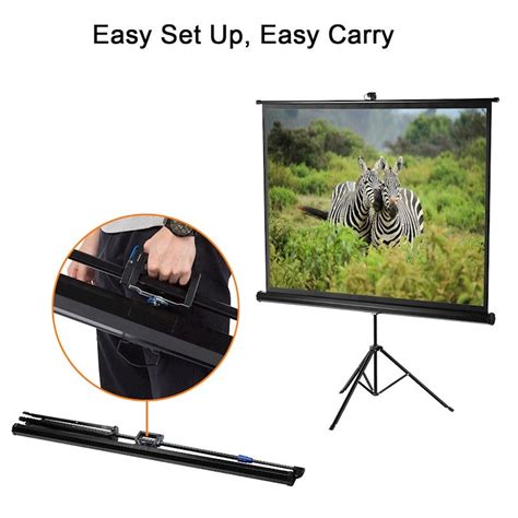 excelvan 100 diagonal 4 3 aspect ratio 1 1 gain portable pull up projector screen for hd movies