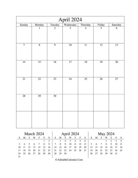 April 2024 Portrait Calendar 2024 Calendar Printable