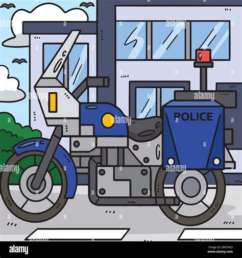Police Motorcycle Colored Cartoon Illustration Stock Vector Image And Art