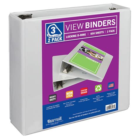 Samsill View Binder 3 White 2 Pk