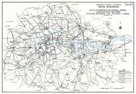 Sewers Pumping Stations And Outfalls London 1930 Underground Map