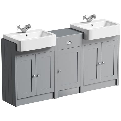 At tap warehouse, our range of vanity units covers everything from cloakroom units that are perfect for today's compact bathrooms, right through to our impressive double basin vanity units that'll really make your bathroom standout. The Bath Co. Dulwich stone grey floorstanding double ...