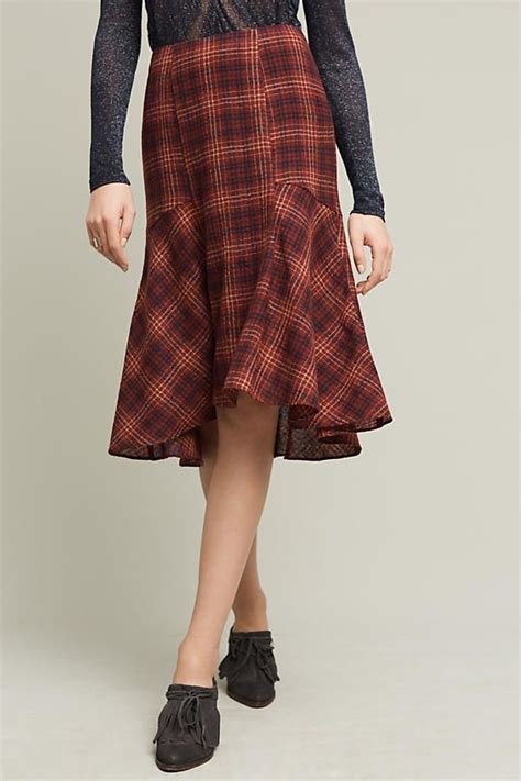 Callie Plaid Midi Skirt Red Wool Plaid Skirts Midi Skirt