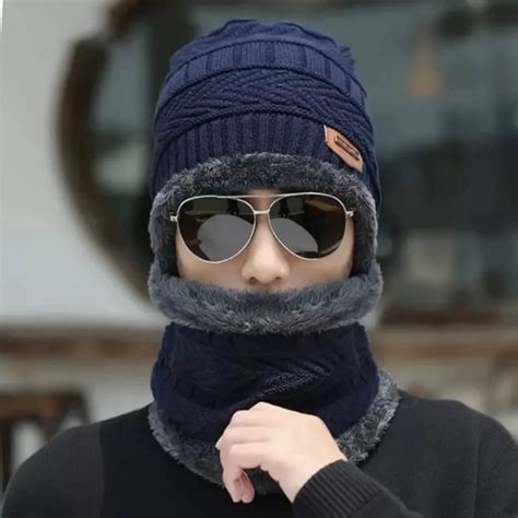 Buy Winter Beanie Hats Scarf Set Warm Knit Hat Thick Fleece Lined Slouchy Cap Neck Warmer For