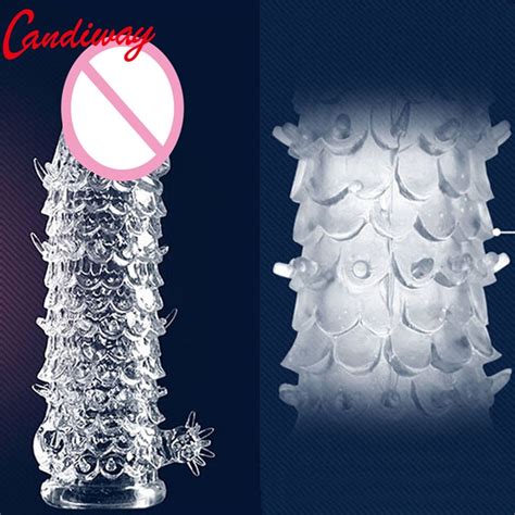 Candiway Scales Penis Sheath Reusable Vibrator Sleeve Masturbation Dildo Enhance Cock Ring Sex